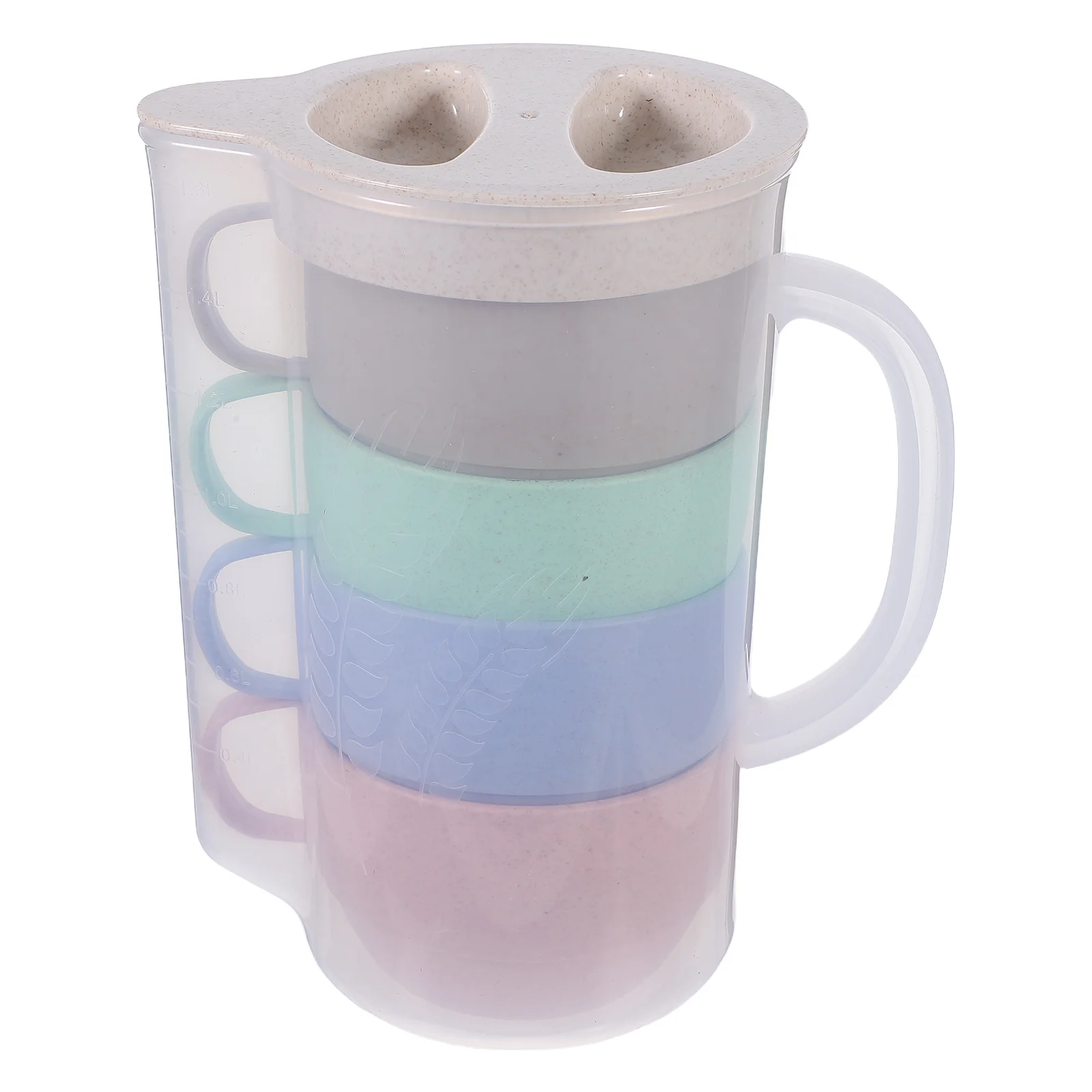 

1set Cold Water Pitcher Set Clear Plastic Jug 4 Reusable Cups With Handle Leakproof Lid For Iced Tea Lemonade Juice Outdoor