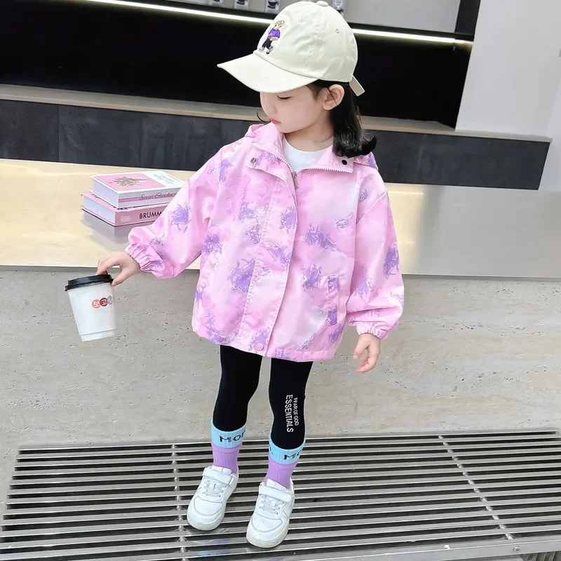 Girls Coat Spring Autumn 2024 New Children Hooded Zipper Shirt Casual Korean Style Foreign Little Girl Hardshell Jacket Cool