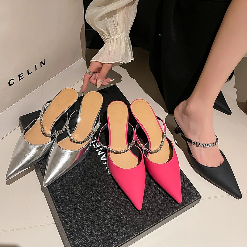 

Casual Sexy Chaussures Femme Solid Color Sandals 2023 Summer Fashion Design Women Shoes Thin High Heel Slip On Shallow Pumps