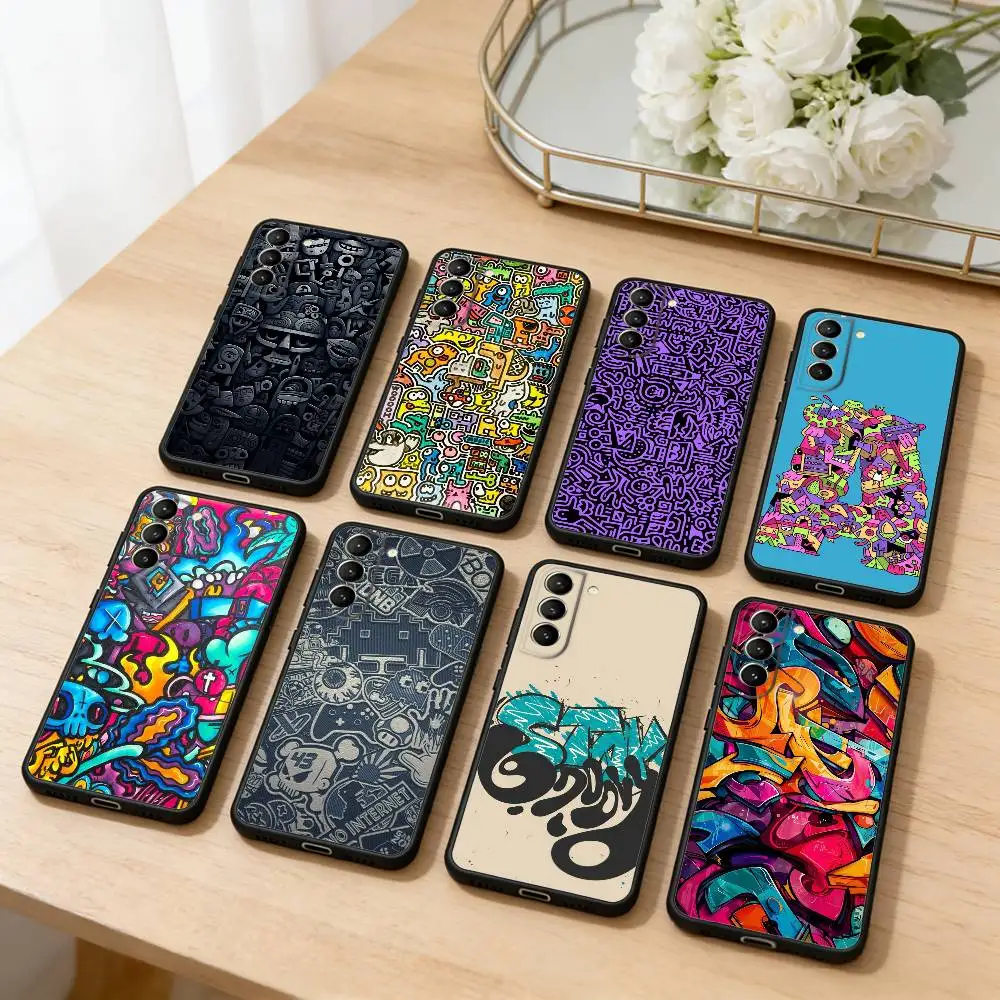 

Creative-Cartoon-Graffiti Pattern Phone Case For Samsung S25,24,23,22,30,21,10,9,Ultra,Plus,Lite,FE,4,5 G Soft Black Case