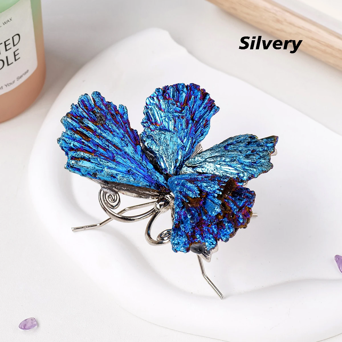 1pc Natur kristalls tein Reiki Edelstein Heilung Aura Turmalin blaue Flamme Schmetterling Tier Statue Dekoration – Detail 3