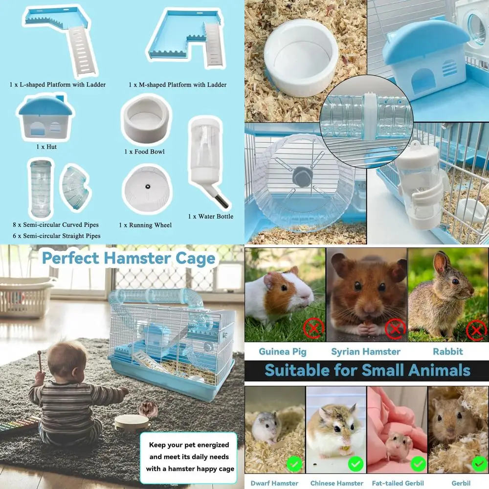 

Карликовая клетка для хомяка, среда обитания маленького хомяка, мышь, домашняя клетка для маленьких животных с трубкой, колесо для упражнений, хижина, среда обитания крыс для песчанки, мыши