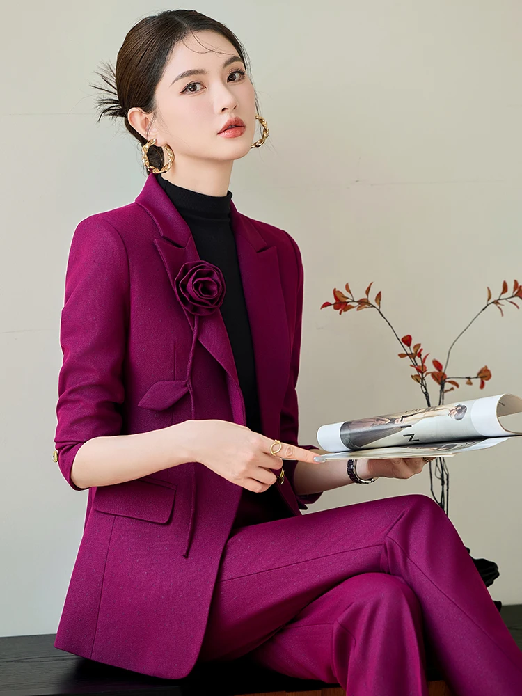 

Purple Suit Set Women's 2026 New Autumn Professional Slimming Career Design High-End Tailored Outerwear Fashion Commute Style
