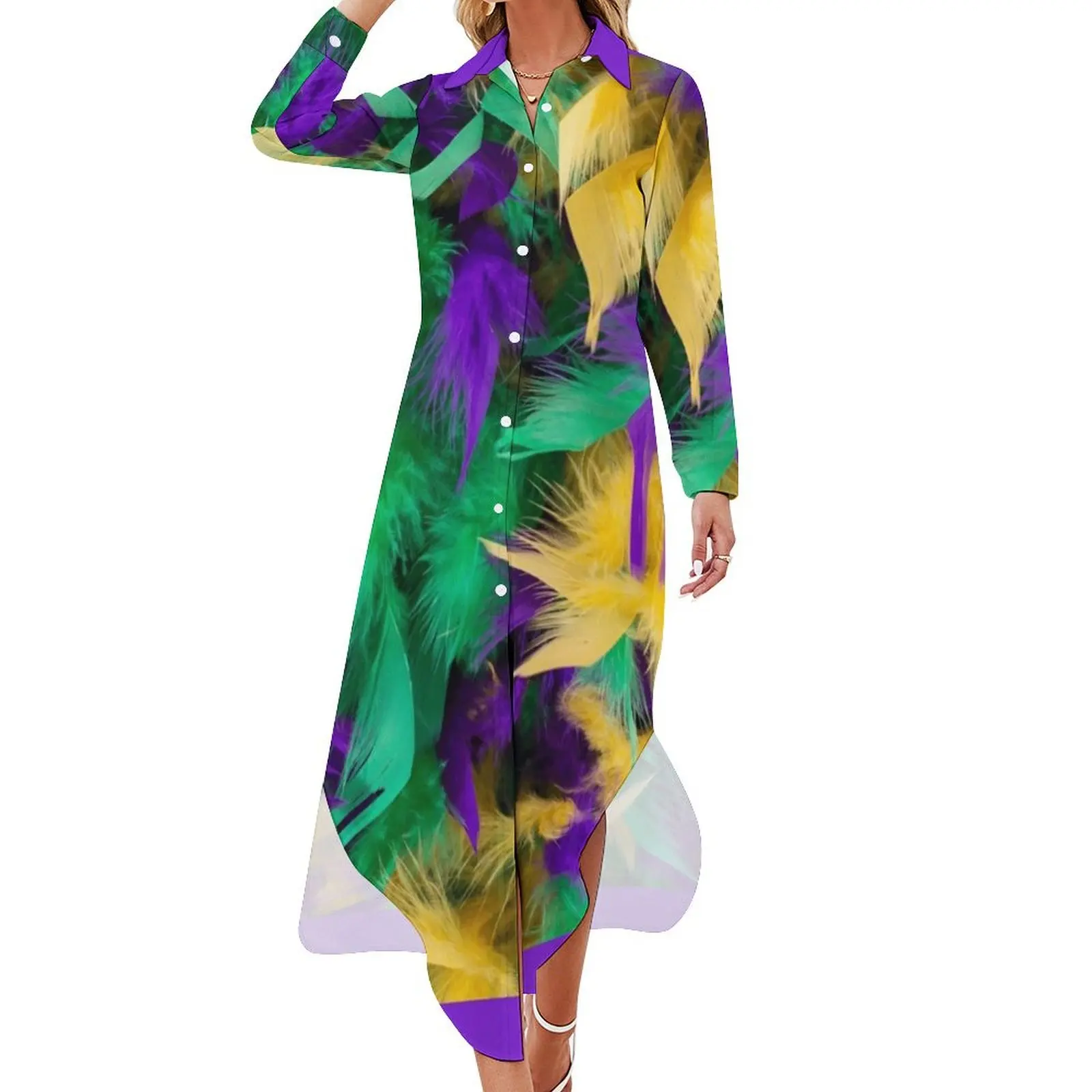 

Mardi Gras Feather Long Sleeved Shirt Dress elegant party dresses for women 2024 summer dress woman 2024