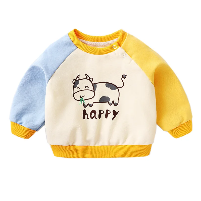 Autumn Baby Girl Sweatshirt Ins Dinosaur Print Contrast  Infant Girl Cotton Tops Casual 0-4T Boy Spliced Raglan Sleeve Pullovers