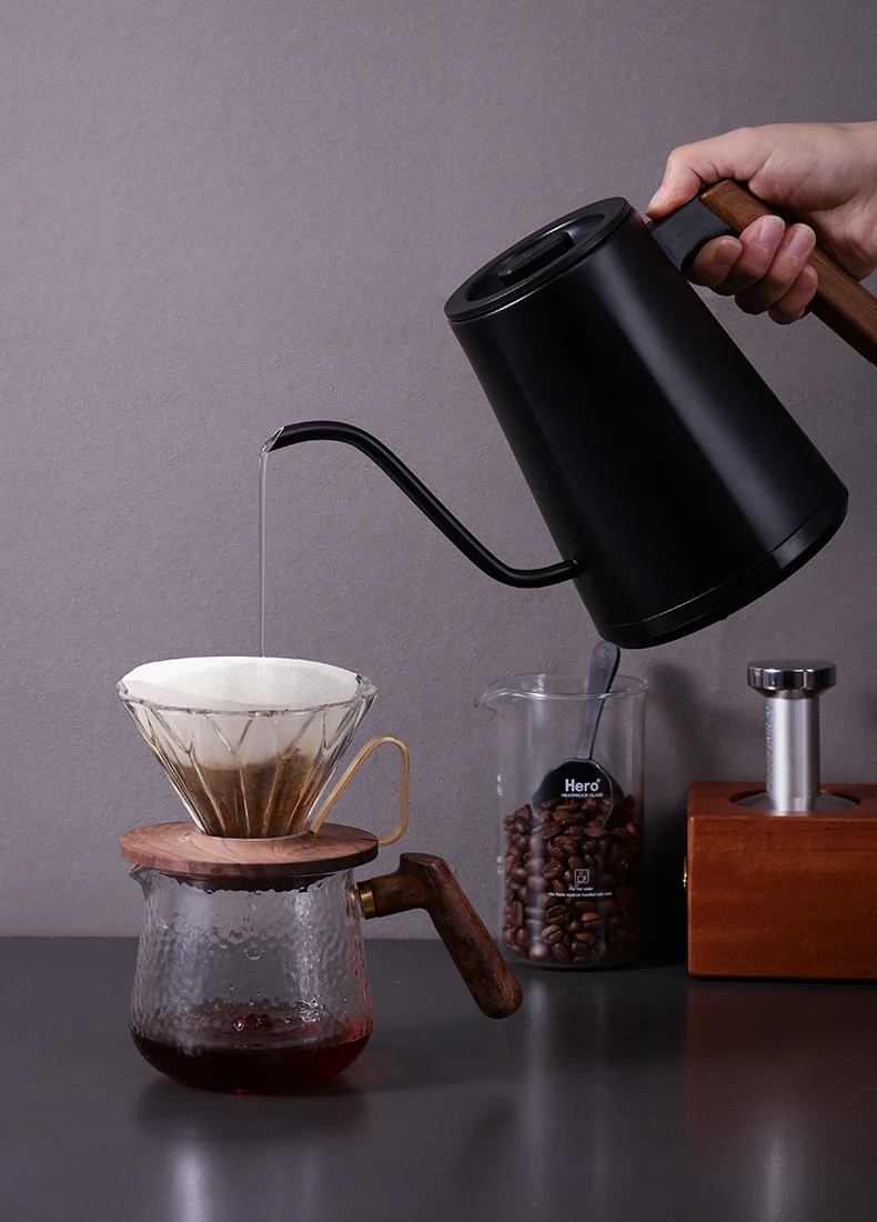 600ml Black Pour Over Electric Coffee Gooseneck Kettle With Temperature Control