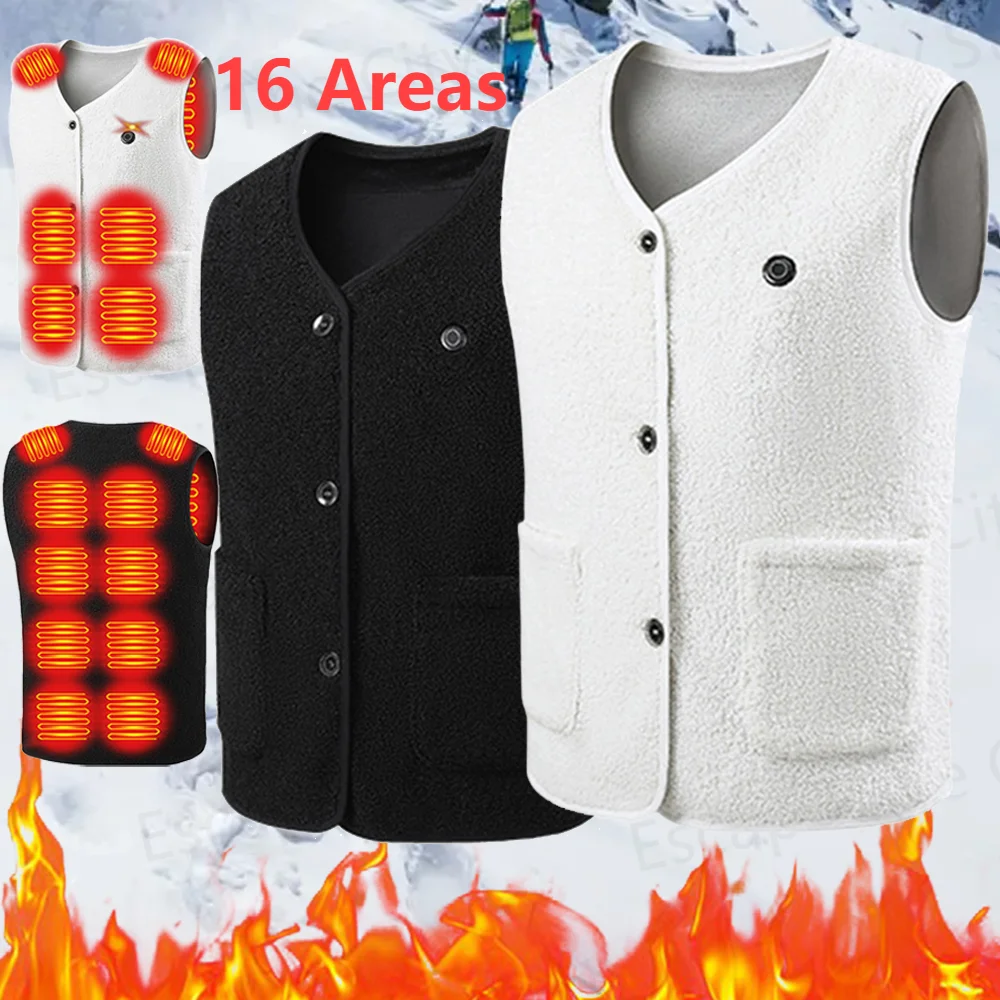 16 Areas Heated Vest Thermal Jacket Rechargable Winter Puffer Jacket 16 Heating Areas 3 Heating Levels for Sports Hunting Hiking