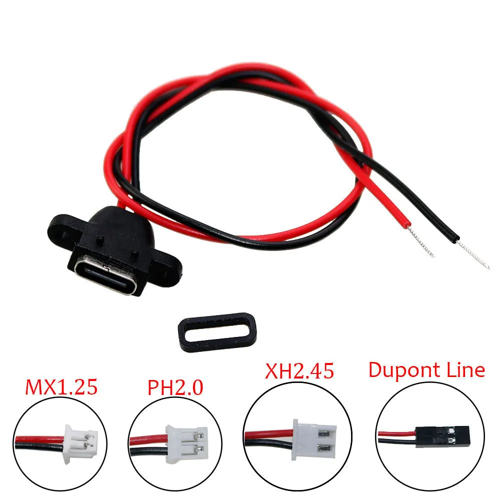 1ชิ้น2P Type C พอร์ต USB กันน้ำตัวเมียพร้อม MX1.25 PH2.0สาย Dupont XH2.54สายเคเบิลดูปองท์สกรูรูชาร์จเร็ว