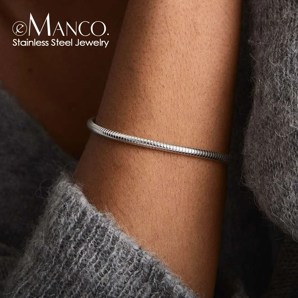 eManco Hot Sale Silver Color Stainless Steel Snake Chain Bracelet Fashion Jewelry For Men Women Minimalist Gifts Wholesale