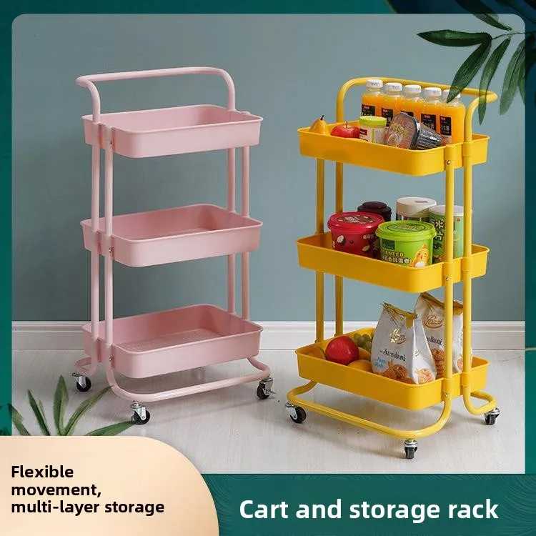 

Multi-Color Tee-Layer Batoom Kitchen Living Room elf with Wheels Small Cart Plastic Kitchen Storage Ra Organizer