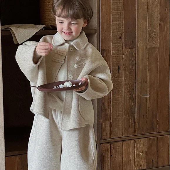 

Children's Clothing Girl Set Autumn and Winter 2023 New White Casual Woolen Jacket for Small and Medium-sized Babies