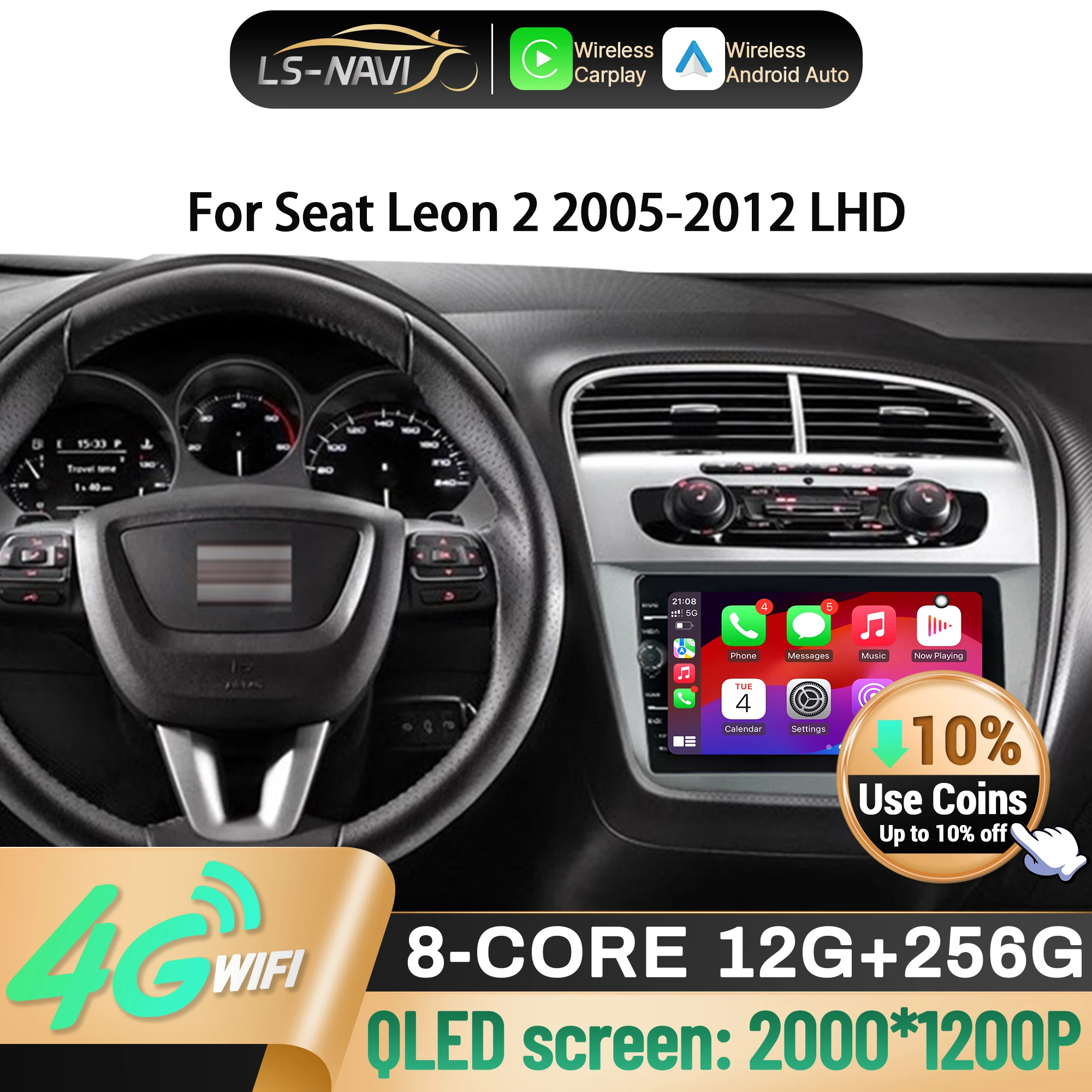 

Car Radio Android 14 For Seat Leon 2 2005-2012 LHD Wireless BT Carplay Multimedia Touch Screen