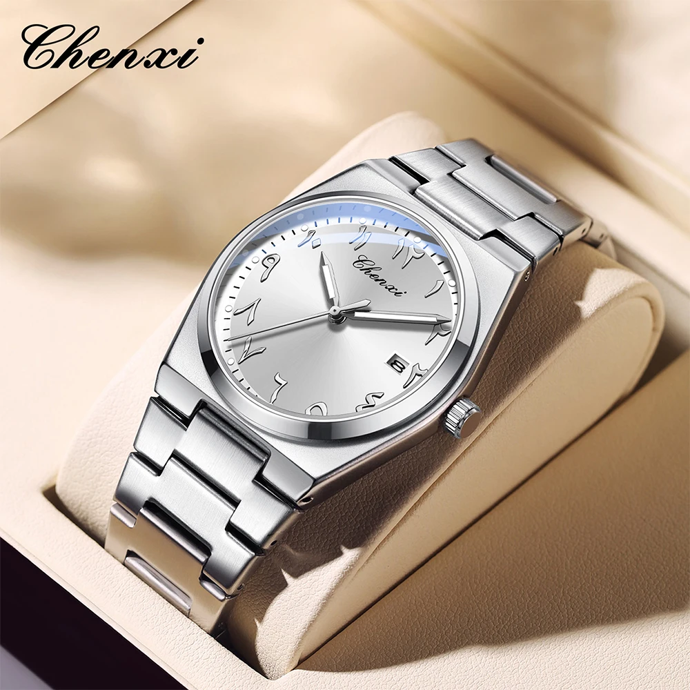 CHENXI Reloj de pulsera para hombre con números arábigos orientales, relojes luminosos informales de negocios para hombre, calendario, reloj de cuarzo resistente al agua para hombre