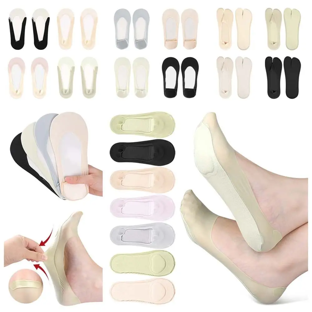 

Cotton Bottom Thin Boat Socks Women Silicone Anti Slip Low Cut Non-slip Two Toe Socks Elastic Thin Separate Toe Boat Sock Girls