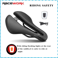 RACEWORK Pro4 MTB Bike Saddle Hollow Soft Comfortable Breathable Seat With Warning Taillight USB Road Bicycle Cycling Saddles