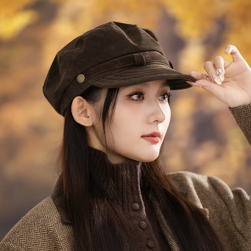 Vintage British Beret Women Autumn Winter Warm Newsboy Octagonal Hat Elegant Face-Flattering Streetwear Casual Fashion Cap