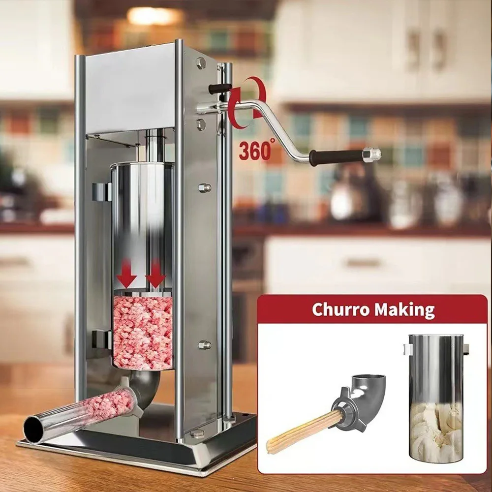 7L Multifunctional Manual Spanish Churro Machine, 304 Stainless Steel Sausage Stuffer, Three-in-One Latin Pastry Maker