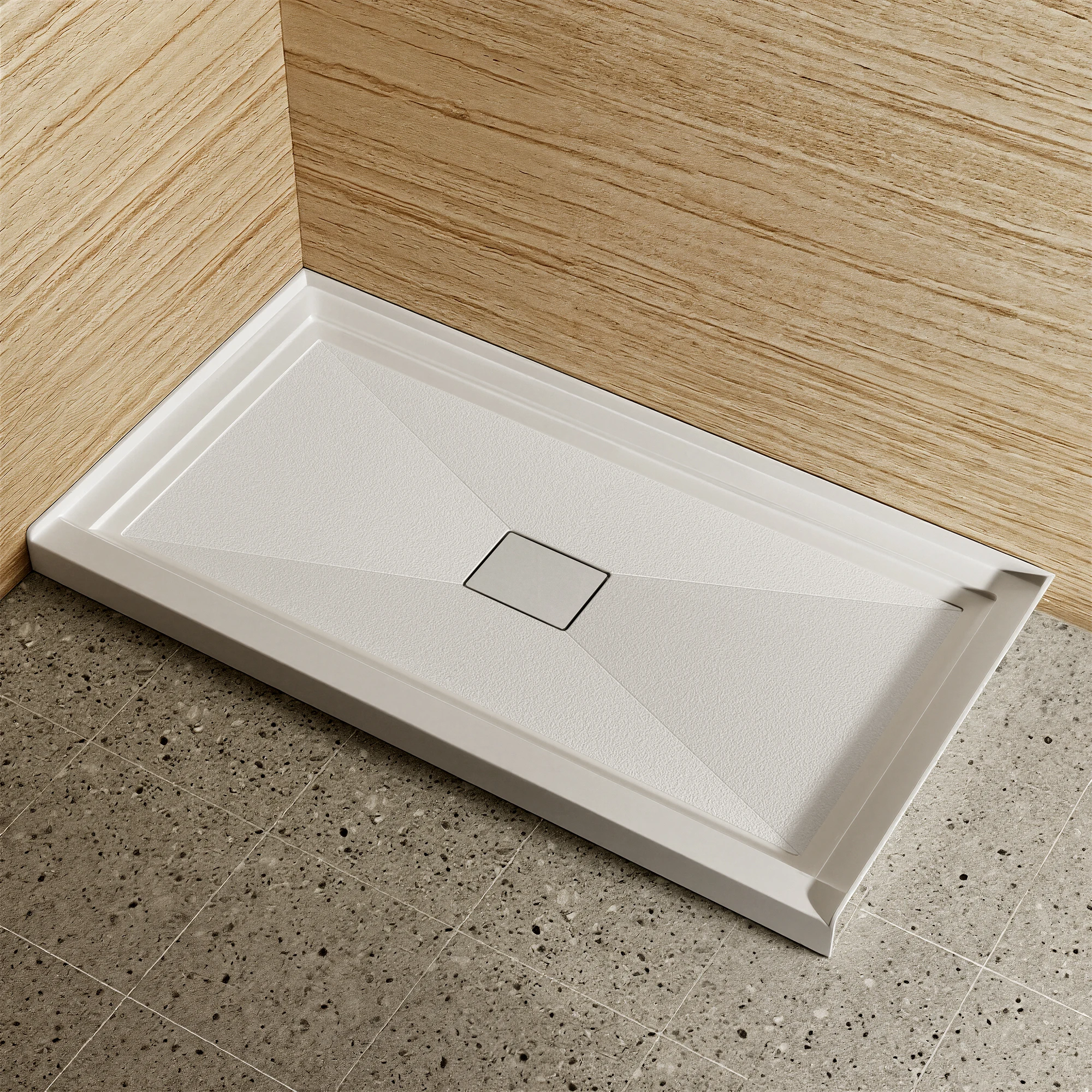 

Белая акриловая душевая поддон 60x32 дюйма, центральный слив, нескользящая поверхность