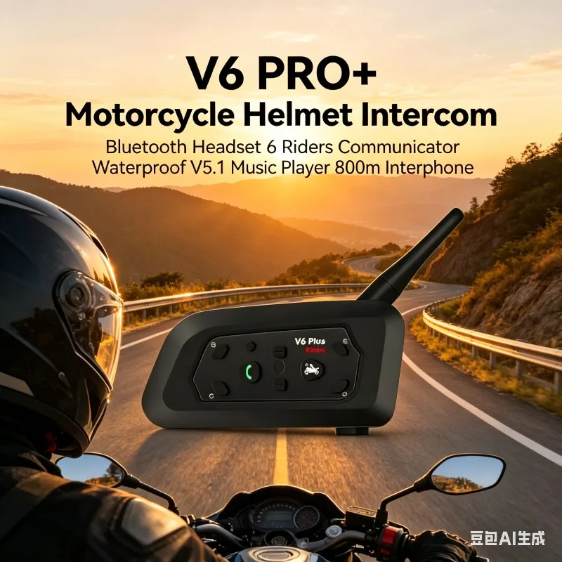 

V6 PRO+ BT5.1 Moto Helmet Headphone 6 Persons Intercom Waterproof Connect 800m Audio Player Wireless Communicator