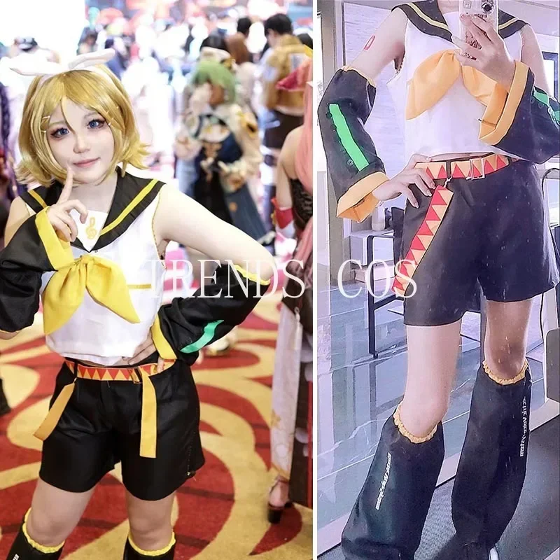 Fantasia de Cosplay de Kagamine Len e Rin, Uniforme com Mangas e Leggings, Headwear para Comic Con, Roupas