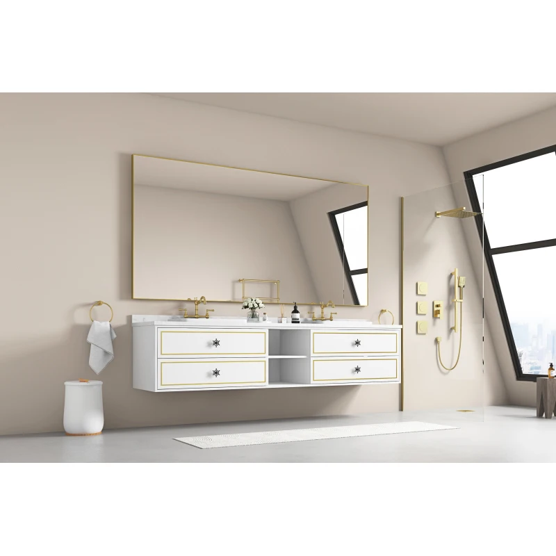 مرآة حمام مقاس 72 × 48 بوصة مع إطار من الألومنيوم، مرآة زينة مستطيلة مثبتة على الحائط