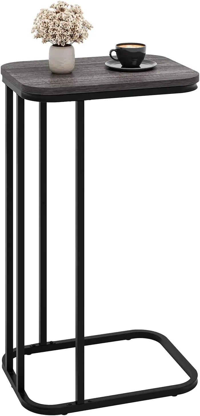 

C Shaped End Table, 27 Inches High Small Side Table for Sofa and Bed, Couch Table That Slides Under, Tall Tv Tray Table