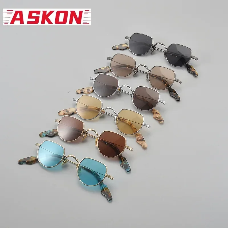ASKON Lightweight Small Face Retro Polygonal Trendy Sunglasses Men Titanium Fashion Outdoor Cycling Glasses Man UV400 Travel for