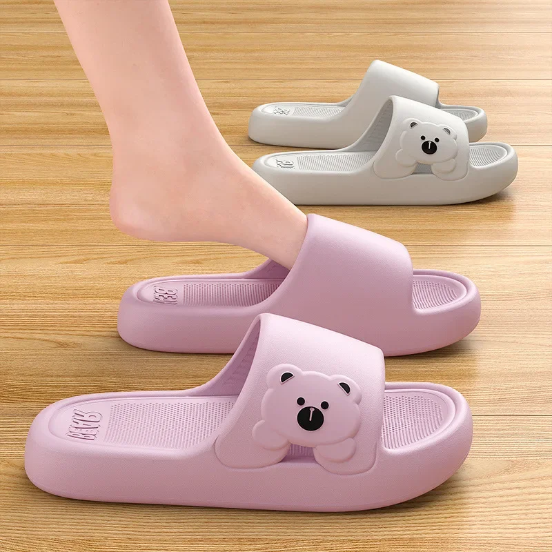 Cute Little Bear Slippers for Women Summer New Indoor Home Dormitory Anti slip Stepping Shit Feeling Thick Bottom EVA Slippers