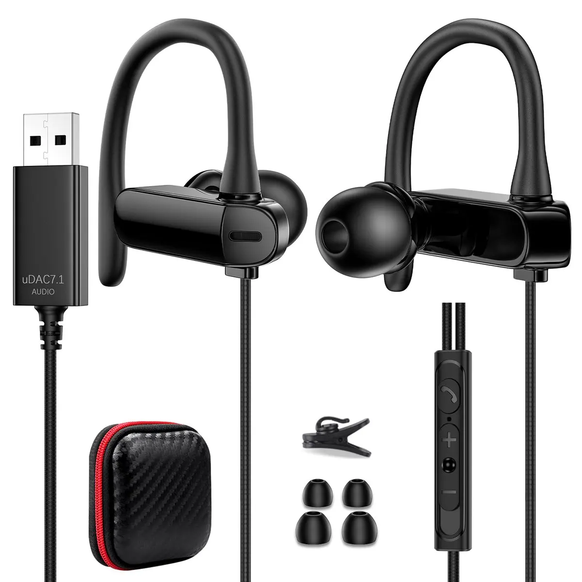 

USB A Headphones with Microphone 2.5M Wired Computer Headset Adjustable Ear Hook Noise Isolating Laptop Earphones for Game/Work