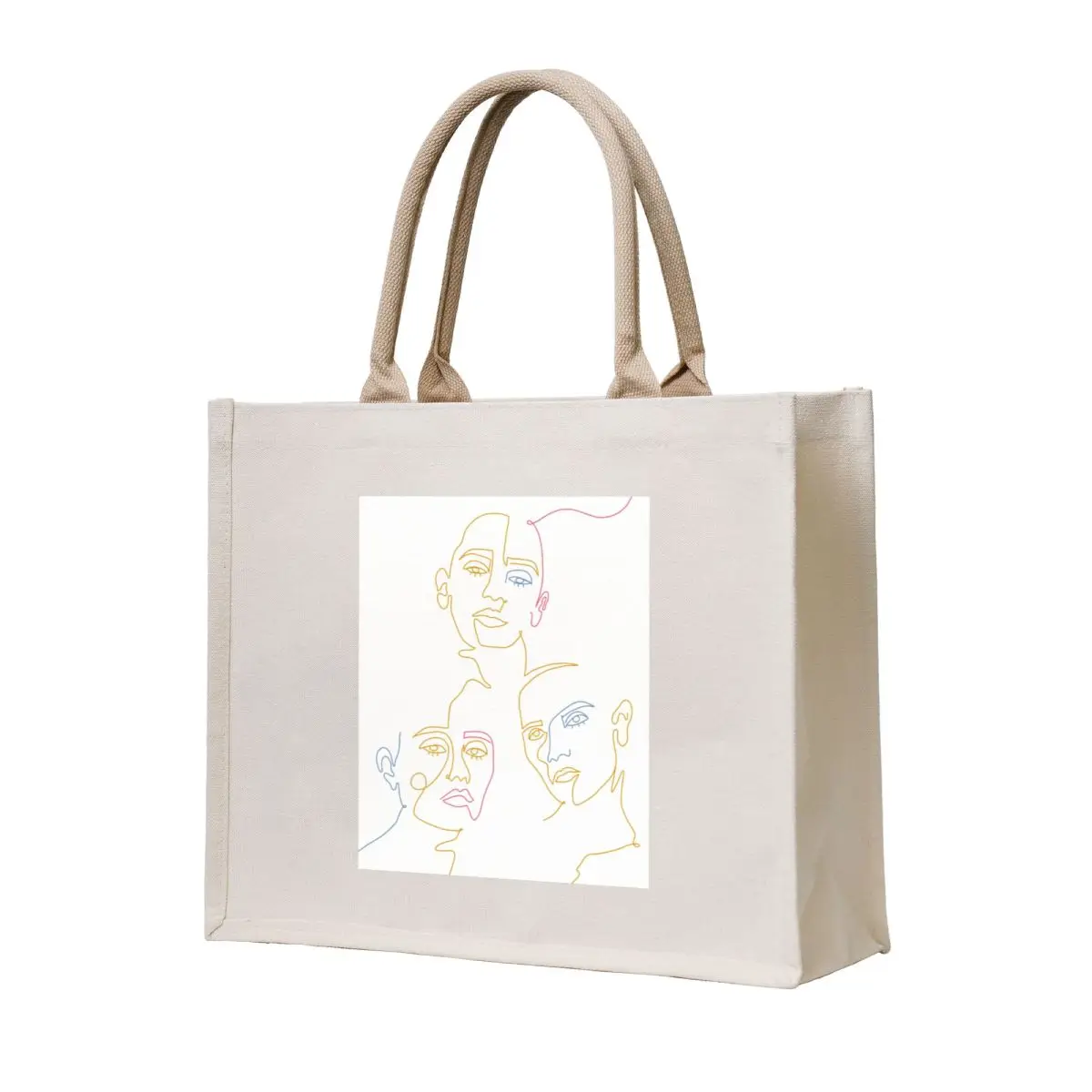 

Minimalist women faces line art primary colors Tote Bag Customizable tote bag Woman shopper bag Canvas shoulder