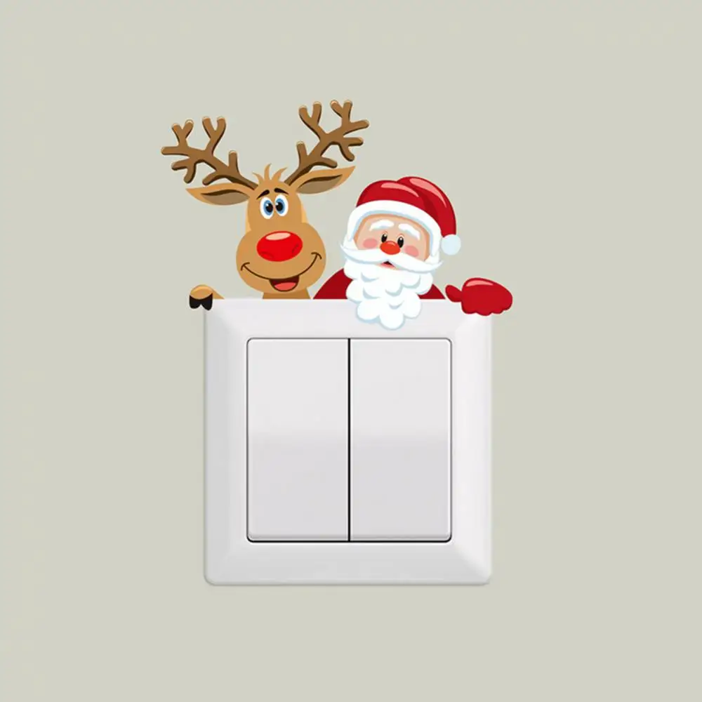 New Year Christmas Wall Stickers Holiday Switch Stickers Removable New Year Decal Decor navidad decoraciones para el hogar