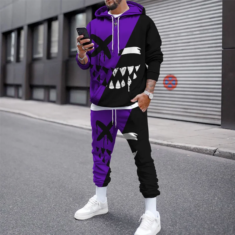 Men Tracksuit Set Smile 3d Printed Hoodies Suits Jogger Casual Sweashirts Sweatpants 2 Piece Autumn Winter Hip Hop Man Clothing