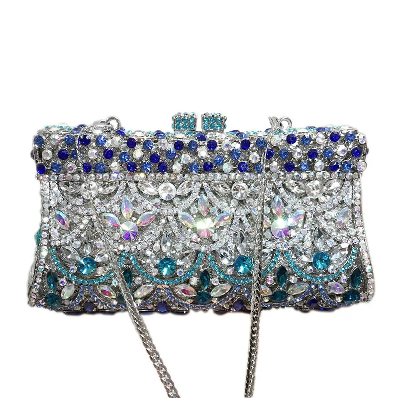 Long Chain Shoulder Bags Sac Popular In Nigeria Exquisite Evening Bags With Diamond Design Fashion Clutch Rhinestone Embellished