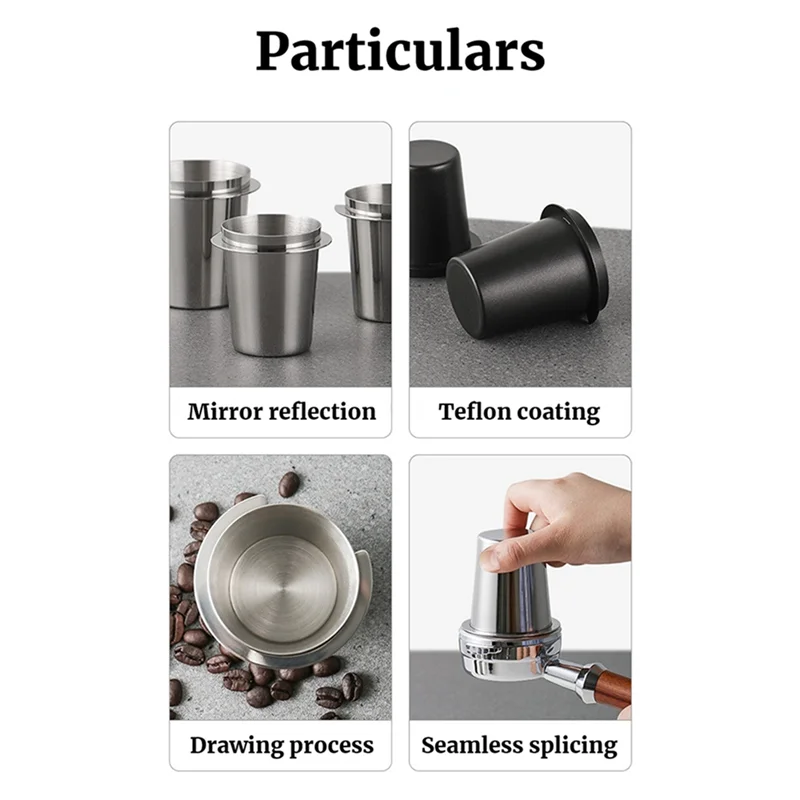 A62K-실버 58Mm 커피 도징 컵 스테인레스 스틸 커피 컵 운송 컵 스테인레스 스틸 범용 파우더 수집기 내구성