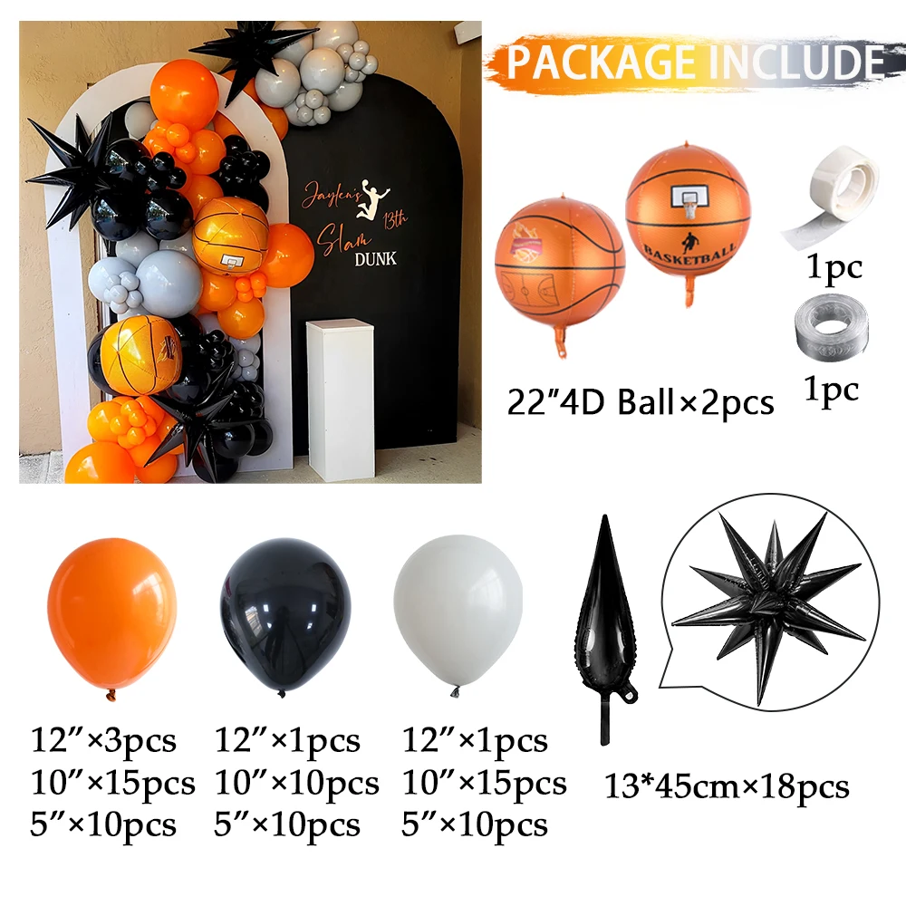 97pcs Basketball Party Balloons Garland Arch Kit 22inch 4D Foil Balloon Children Sports Theme Birthday Party Decor Baby Shower