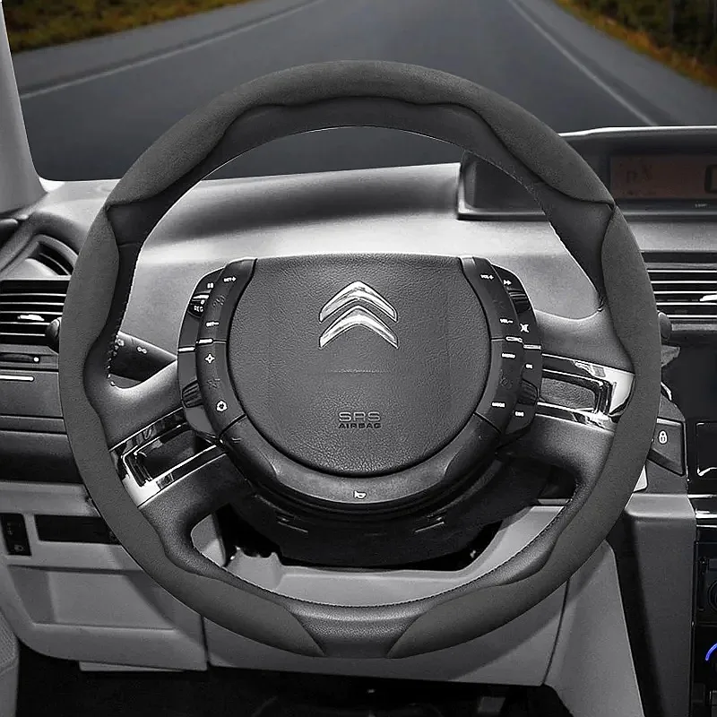 Suitable for Citroen Anti-Slip Buckle Segmented Suede Steering Wheel Cover, Anti-Slip and Durable, for C3 C4 X Berlingo C5