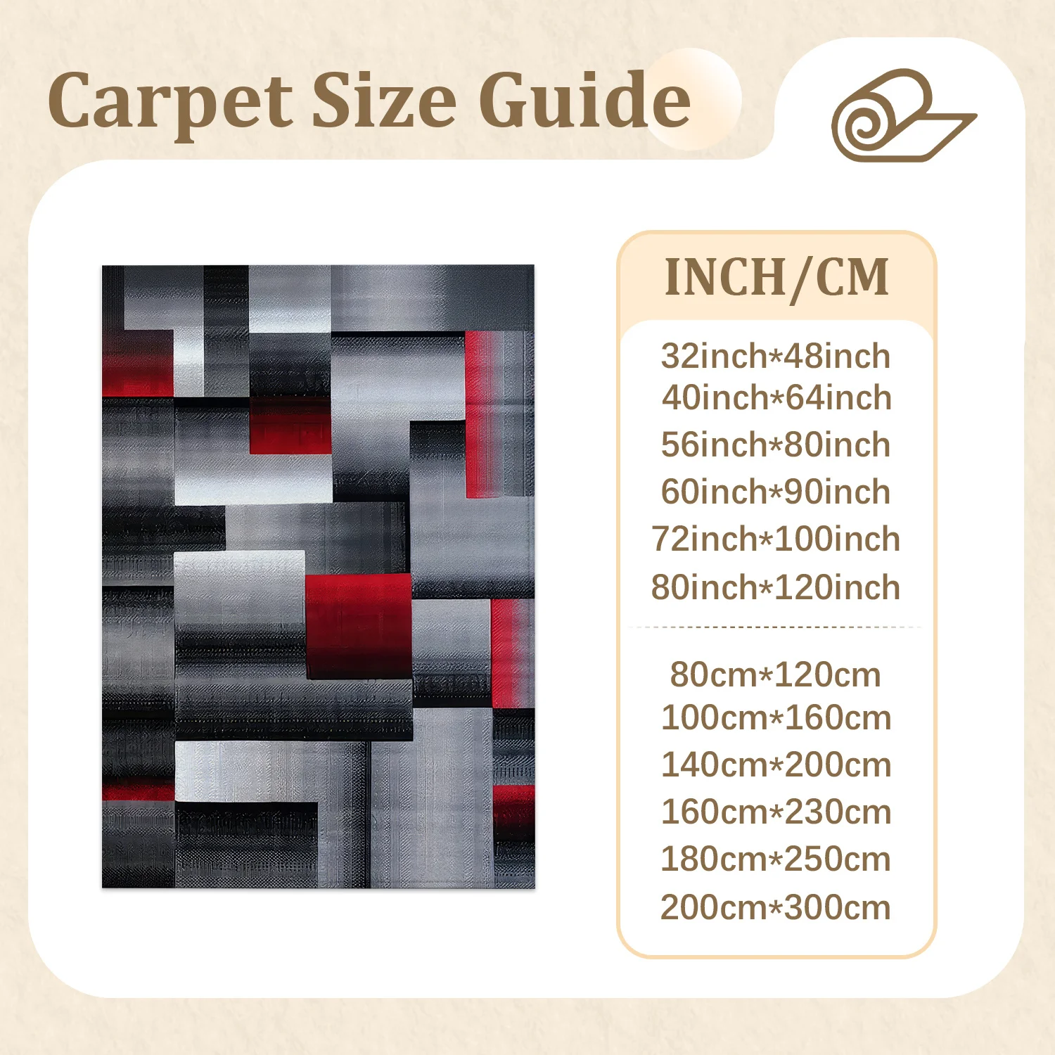 Large Indoor Area Rug, Soft Velvet Low Pile Non-Slip Dotted Backing Machine Washable Modern Geometric Gray Red Block Rug for Living Room Bedroom Home Decor