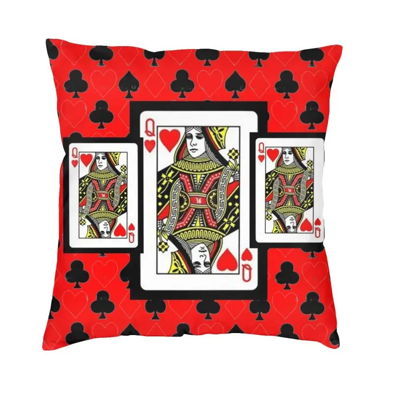 Queen Of Hearts Poker Square Pillow Cover Home Decorative Casino Night Playing Card Cushions Throw Pillow for Living Room