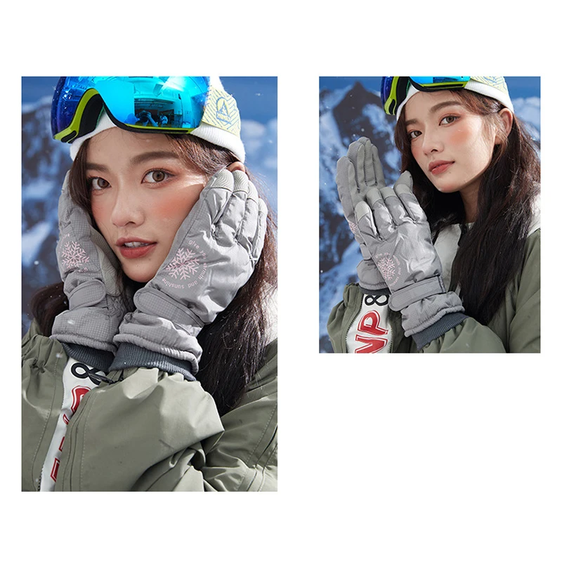 Women Winter Gloves Plush Warm Thick Waterproof Split Finger Cycling Ski Gloves Fleece Thickened Winterproof Keep Warm