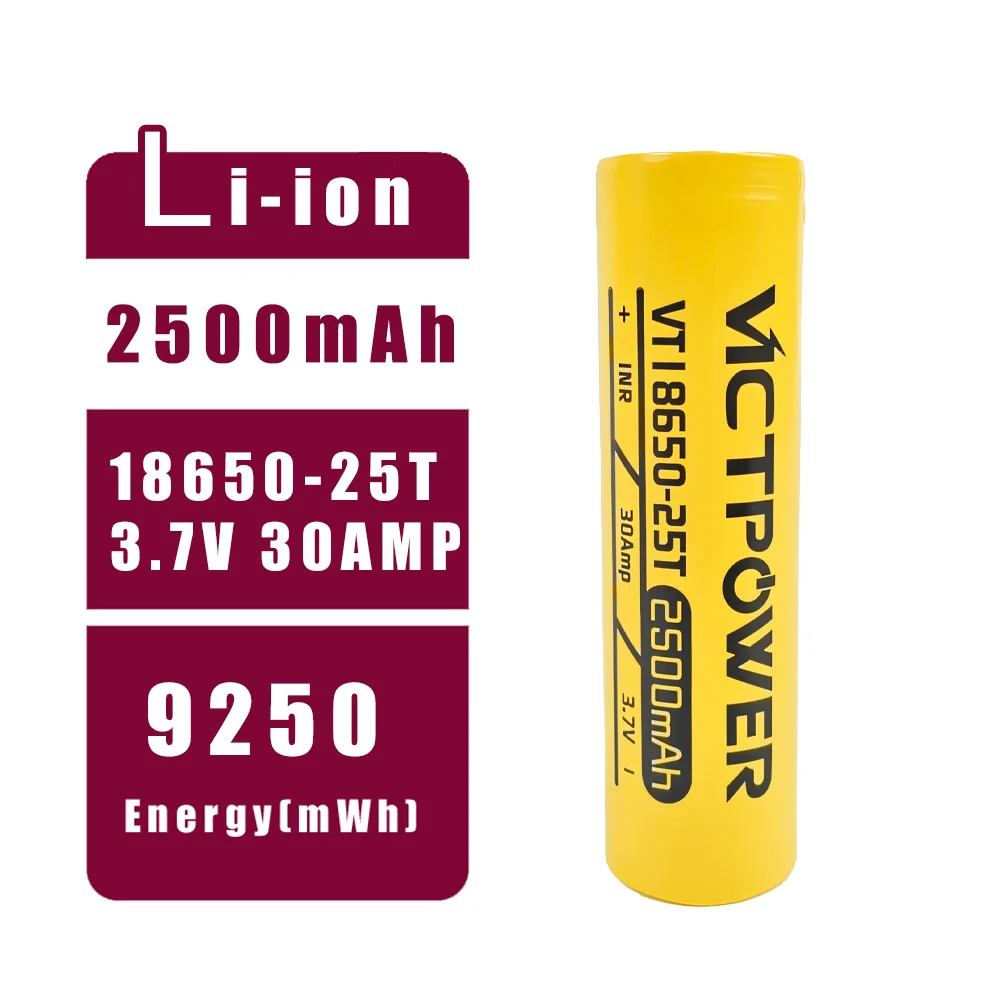 50pcs/lot 18650-25T 2500mAh Lithium ion batteries rechargeable cell for Electric tools Energy Scooter