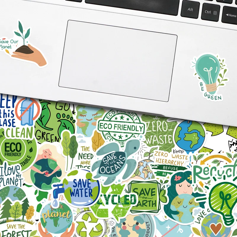 10/30/50Pcs Protect The Environment Green Ecology Stickers Pack for Teens and Adults - DIY Phone Guitar Laptop  Car Decoration