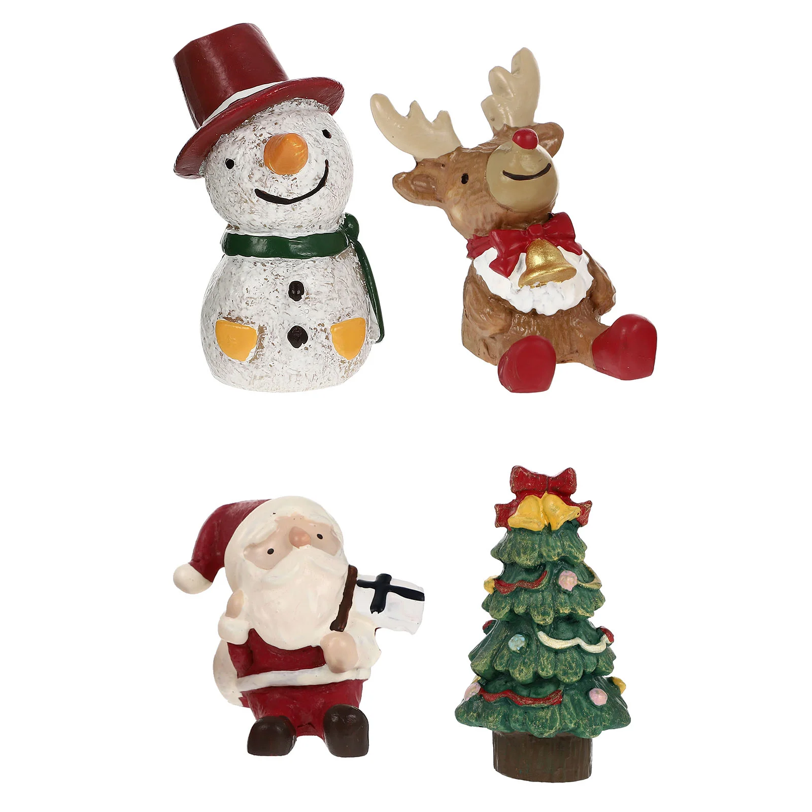 

4 Pcs Miniature Garden Figurines Christmas Ornaments Fish Tank Resin Crafts Xmas Tree Gnome