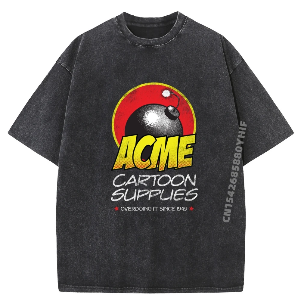 

Mens T-shirt Old School Cartoon Design Acme Retro T Shirt Men 100% Cotton Washed Funny T Shirts England Style