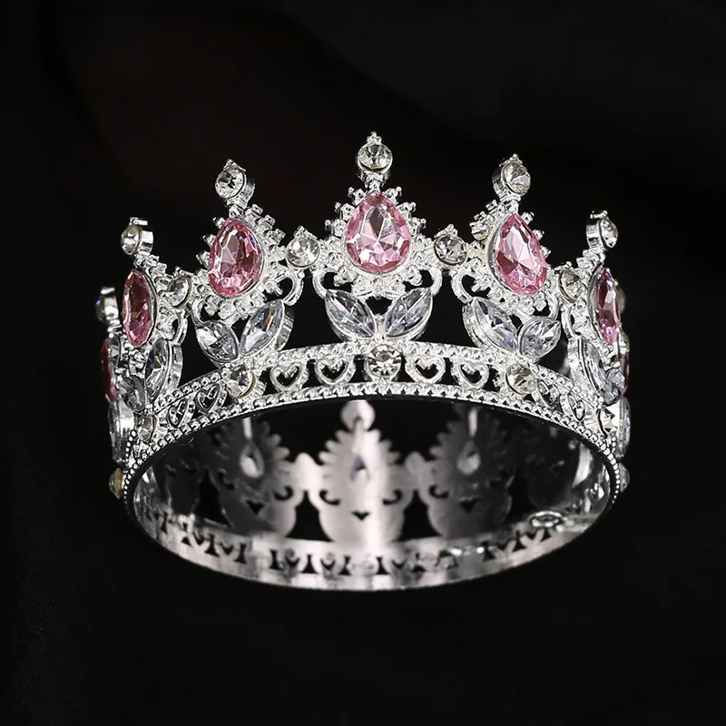 Baroque Round Diadem Royal Queen King Tiaras and Crowns Bridal Wedding Dress Crown Jewelry Accessories