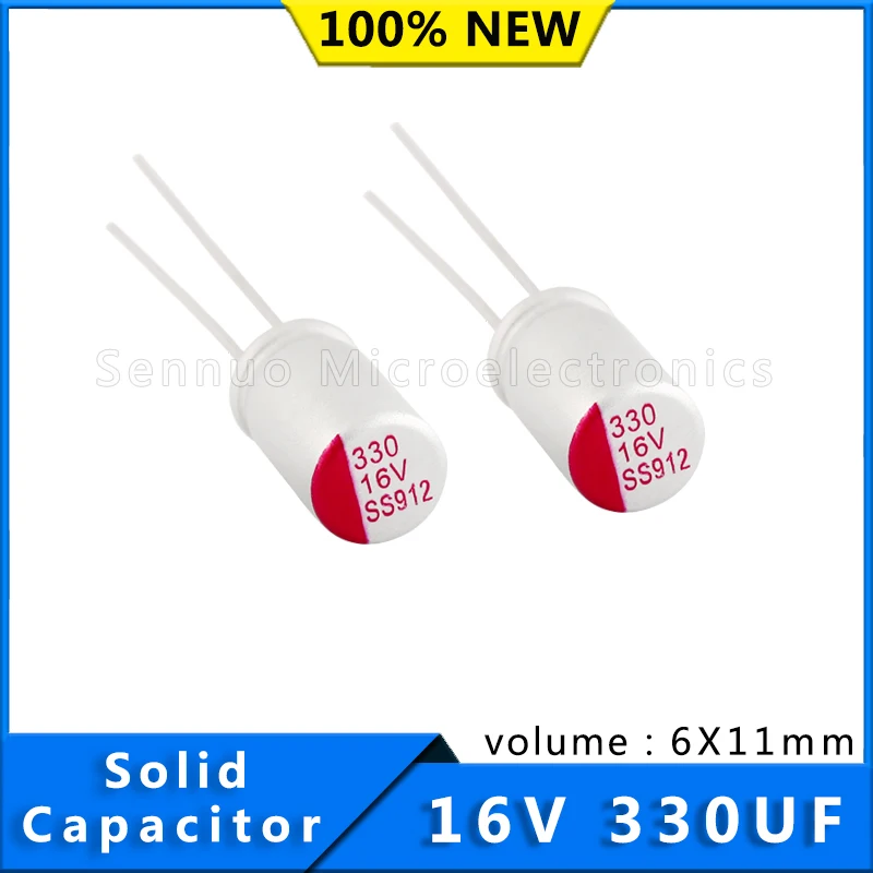 10 Pieces New DIP Solid Capacitors 330 uf 16v Volume 6x11mm 16V 330UF VGA Low ESR Solid Electrolytic Capacitors for Motherboards