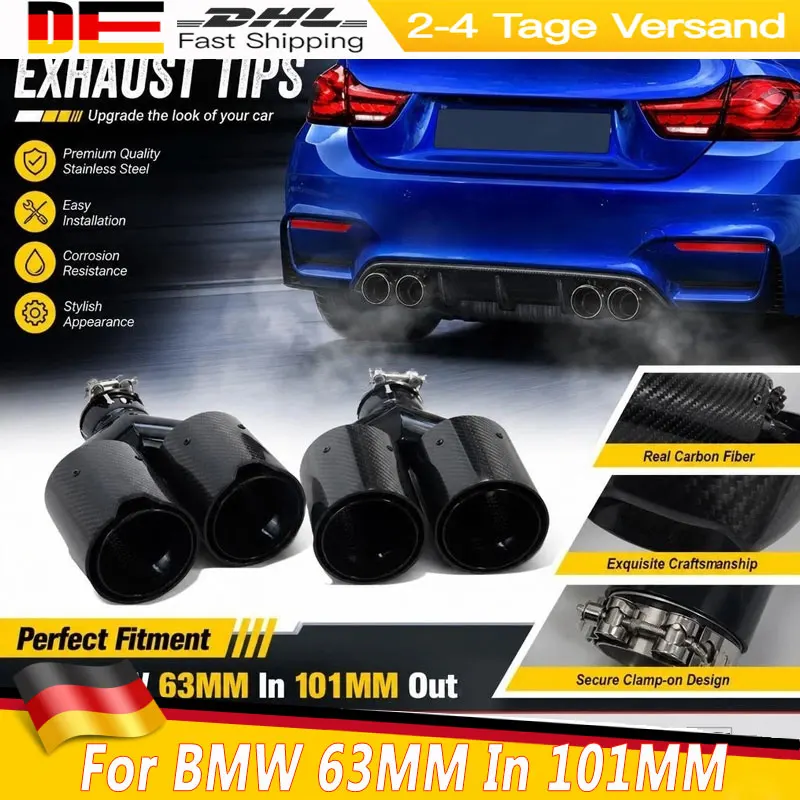 Image of 1 Paar Echt-Carbon-Auspuffblenden für BMW, 63MM Einlass, 101MM Auslass, Doppel-Auspuff-Endstücke, Auspuffrohr-Endstück, Auspuffdüse, Auspuffkopf