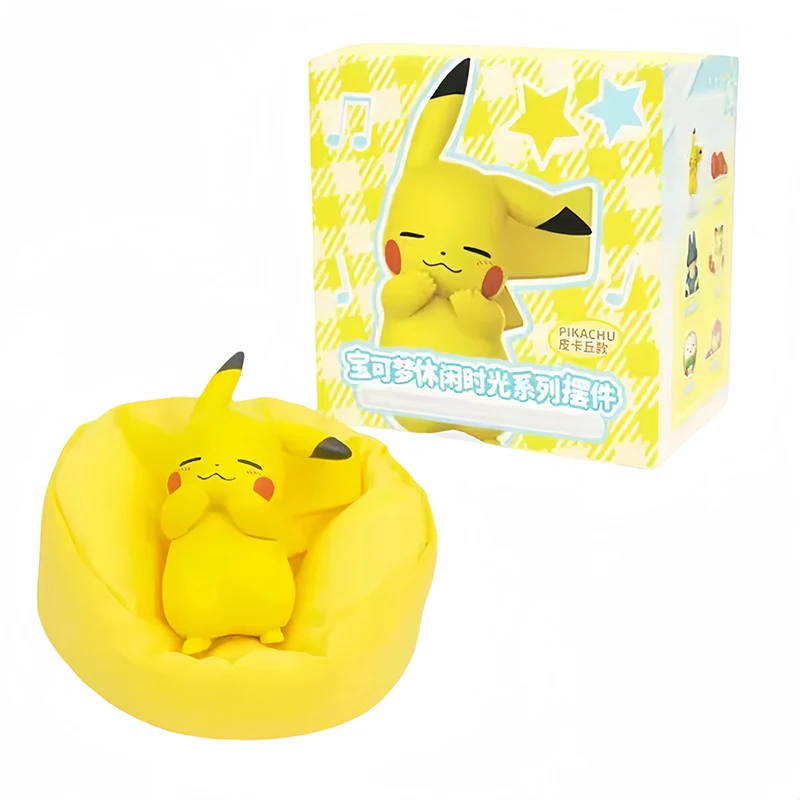Genuine Pokemon Toys Pikachu Charmander Meowth Slowpoke Rowlet Snorlax Cute Anime Figure Sleep Model Dolls With Dustproof Pad