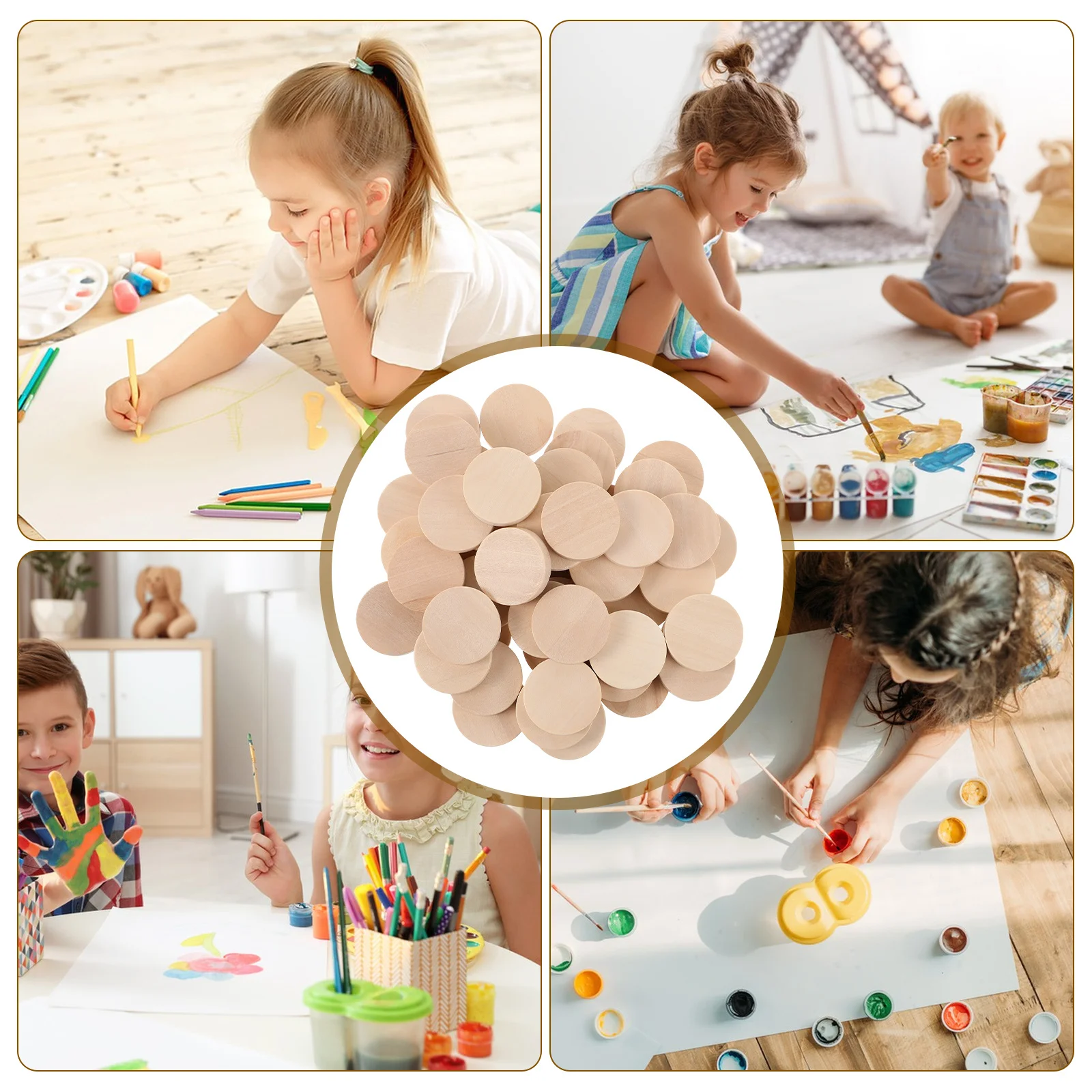 

50pcs Solid Wood Circles Natural Unfinished Craft Blanks Thick Round Wood Slices For Diy Painting Decoration Wooden Discs Crafts