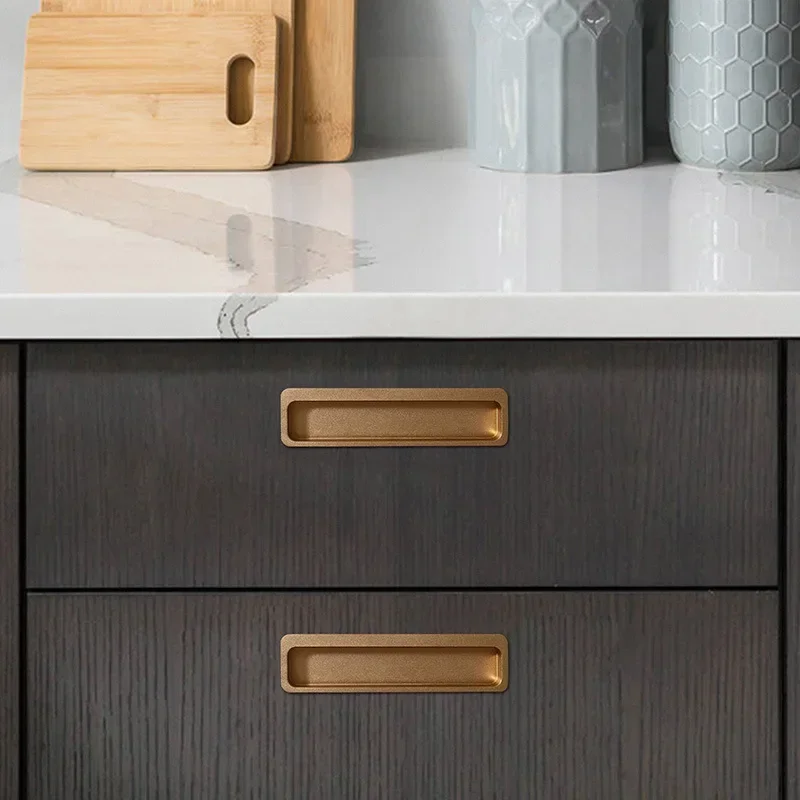 Cream Style Invisible Slotted Handle-Soft-Touch PET Coating Aluminum Recessed Finger Pulls for Sliding Wardrobe Kitchen Cabinets