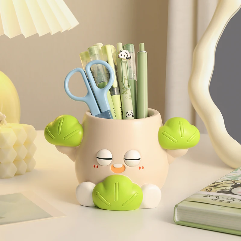 Cute Cartoon Vegetable Figurine Pen Holder, Desktop Stationery Storage, Tabletop Decor Ornament